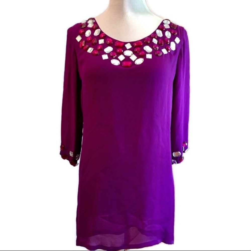 Roberta Freymann 100% Silk Purple Shift Dress Sz M